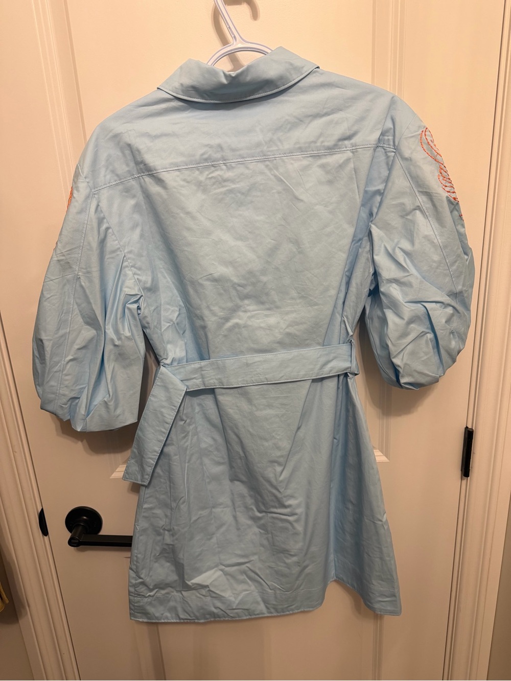 Light Blue Women's Belted Shirt Dress - Picture 5 of 5